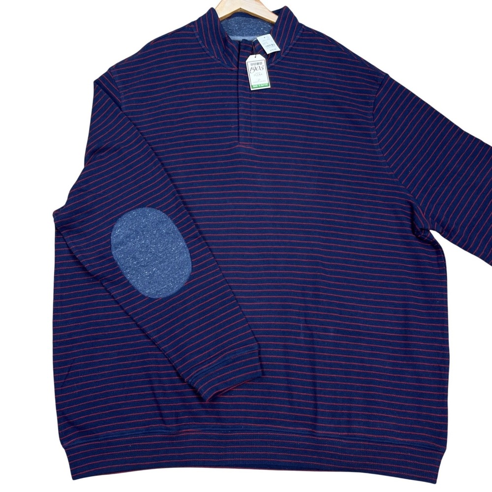 Jos. A. Bank Pullover Men 4X Navy Red Stripe Long Sleeve Elbow Patch 1/4 Zip NEW